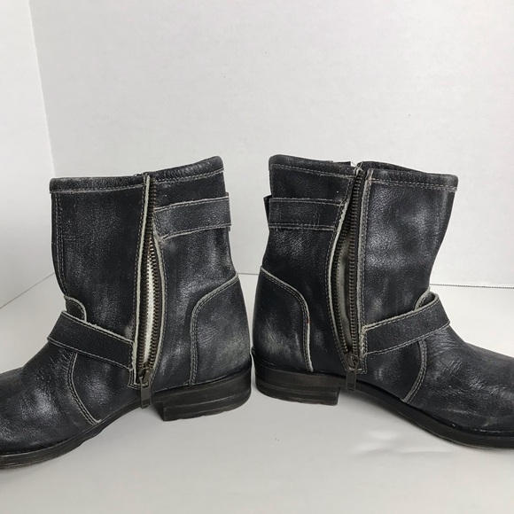 Bed Stu Black Distressed Leather Moto Two Side Zip Ankle Boots Womens Sz 7 - Picture 7 of 14